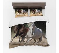 Adam Home 3D Duvet Cover Set With Pillowcases Home Bedroom Décor Digital Printed Microfiber Super King Bedding Set Made in UK|Brown & White Horse