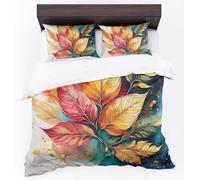 Adam Home 3D Floral Duvet Cover Set With Pillowcases Home Bedroom Décor Digital Printed Microfiber Super King Bedding Set Made in UK|Colorful Leaves