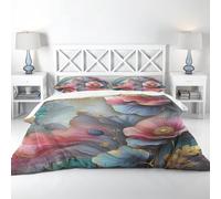 Adam Home 3D Floral Duvet Cover Set With Pillowcases Home Bedroom Décor Digital Printed Microfiber Super King Bedding Set Made in UK|Pink and Teal Floral