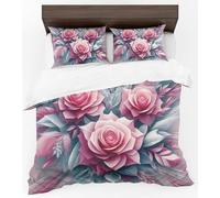 Adam Home 3D Floral Duvet Cover Set With Pillowcases Home Bedroom Décor Digital Printed Microfiber Super King Bedding Set Made in UK|Pink Peony