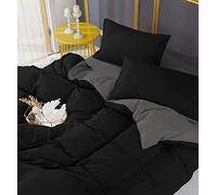 Adam Home 4PCS Complete Reversible Duvet Cover & Fitted Sheet Soft Micro Fiber Bedding Sets by TTO (Black Grey, Superking)