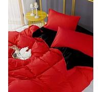 Adam Home 4PCS Complete Reversible Duvet Cover & Fitted Sheet Soft Micro Fiber Bedding Sets by TTO (Red Black, Superking)