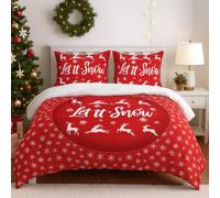 Adam Home Christmas Let it Snow Printed Duvet Cover Set Soft Microfiber Bedding Set Ultra Soft and Non-Allergenic Xmas Bedding Duvet Cover with Pillow cases |Double