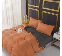 Adam Home Luxury Reversible Duvet Cover Set Bedding Duvet Sets With Pillowcase Covers & Fitted Sheet | Brushed Microfiber Duvets & Quilt Covers Super King Duvet Cover Set Orange Grey