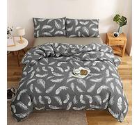 Adam Home Printed Duvet Cover Set (Feather Charcoal Double)- Ultra Soft Printed Quilt Cover Set- 1 Duvet Cover & 2 Pillow Case-Luxurious Brushed Microfiber Comforter Cover Set-Bedding Set