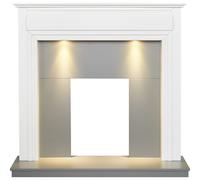 Adam Honley Fireplace in Pure White & Grey with Downlights, 48 Inch