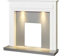 Adam Honley Fireplace in Pure White & Grey with Downlights, 48 Inch