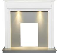 Adam Honley Fireplace in Pure White & Grey with Downlights, 48 Inch