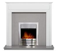 Adam Honley Fireplace in Pure White & Grey with Downlights & Colorado Electric Fire in Brushed steel, 48 Inch Adam Fires & Fireplaces Grey One Size