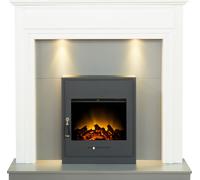 Adam Honley Fireplace in Pure White & Grey with Oslo Electric Inset Stove in Black, 48 Inch Adam Fires & Fireplaces Black One Size