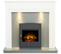 Adam Honley Fireplace in Pure White & Grey with Oslo Electric Inset Stove in Black, 48 Inch Adam Fires & Fireplaces Black One Size