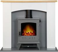 Adam Huxley in Pure White & Grey with Aviemore Electric Stove in Grey Enamel, 39 Inch Adam Fires & Fireplaces Grey One Size