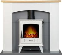 Adam Huxley in Pure White & Grey with Aviemore Electric Stove in White Enamel, 39 Inch