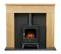 Adam Innsbruck Stove Fireplace in Oak with Aviemore Electric Stove in Black, 45 Inch