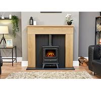Adam Innsbruck Stove Fireplace in Oak with Hudson Electric Stove in Black, 45 Inch