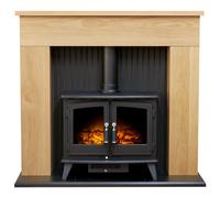 Adam Innsbruck Stove Fireplace in Oak with Woodhouse Electric Stove in Black, 45 Inch Adam Fires & Fireplaces Black One Size