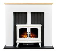 Adam Innsbruck Stove Fireplace in Pure White with Woodhouse Electric Stove in White, 45 Inch