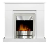 Adam Lomond Fireplace in Pure White with Colorado Electric Fire in Brushed Steel, 39 Inch