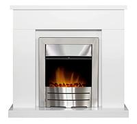 Adam Lomond Fireplace in Pure White with Colorado Electric Fire in Brushed Steel, 39 Inch