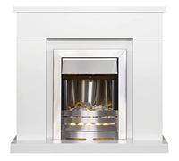 Adam Lomond Fireplace in Pure White with Helios Electric Fire in Brushed Steel, 39 Inch