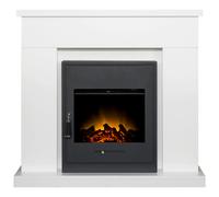 Adam Lomond Fireplace in Pure White with Oslo Electric Inset Stove in Black, 39 Inch