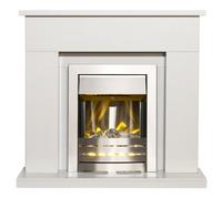 Adam Lomond White Marble Fireplace With Helios Electric Fire In Brushed Steel, 39 Inch