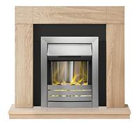 Adam Malmo Fireplace in Oak & Black with Helios Electric Fire in Brushed Steel, 39 Inch