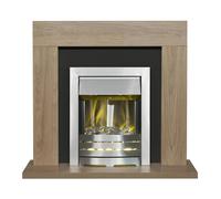 Adam Malmo Fireplace in Oak & Black with Helios Electric Fire in Brushed Steel, 39 Inch