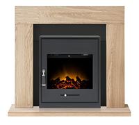 Malmo Fireplace in Oak & Black with Oslo Electric Inset Stove in Black, 39 Inch Adam Fires & Fireplaces Black One Size