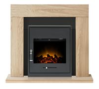 Adam Malmo Fireplace in Oak & Black with Oslo Electric Inset Stove in Black, 39 Inch
