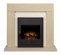 Malmo Fireplace in Oak & Cream with Oslo Electric Inset Stove in Black, 39 Inch Adam Fires & Fireplaces Black One Size