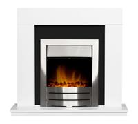 Adam Malmo Fireplace in White& Black/White with Colorado Electric Fire in Brushed Steel, 39 Inch