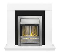 Adam Malmo Fireplace In White & Black/white With Helios Electric Fire In Brushed Steel, 39 Inch