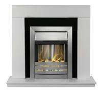 Adam Malmo Fireplace in White & Black with Helios Electric Fire in Brushed Steel, 39 Inch