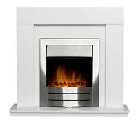 Adam Malmo Fireplace in White with Colorado Electric Fire in Brushed Steel, 39 Inch