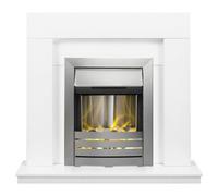 Adam Malmo Fireplace in White with Helios Electric Fire in Brushed Steel, 39 Inch