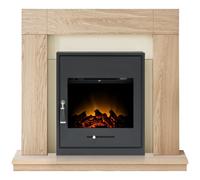 Malmo Fireplace in Oak & Cream with Oslo Electric Inset Stove in Black, 39 Inch Adam Fires & Fireplaces Black One Size