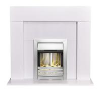 Adam Miami Fireplace in Pure White with Helios Electric Fire in Brushed Steel, 48 Inch Adam Fires & Fireplaces Grey One Size