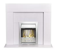 Adam Miami Fireplace in Pure White with Helios Electric Fire in Brushed Steel, 48 Inch