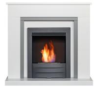 Adam Milan Fireplace in Pure White & Grey with Colorado Bio Ethanol Fire in Black, 39 Inch
