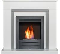 Adam Milan Fireplace in Pure White & Grey with Colorado Bio Ethanol Fire in Black, 39 Inch