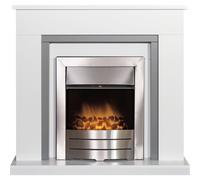 Adam Milan Fireplace in Pure White& Grey with Colorado Electric Fire in Brushed Steel, 39 Inch
