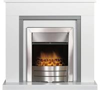 Adam Milan Fireplace in Pure White & Grey with Colorado Electric Fire in Brushed Steel, 39 Inch