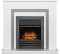 Adam Milan Fireplace in Pure White & Grey with Eclipse Electric Fire in Black, 39 Inch