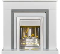 Adam Milan Fireplace in Pure White & Grey with Helios Electric Fire in Brushed Steel, 39 Inch