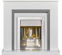 Adam Milan Fireplace In Pure White & Grey With Helios Electric Fire In Brushed Steel, 39 Inch