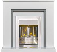 Adam Milan Fireplace in Pure White & Grey with Helios Electric Fire in Brushed Steel, 39 Inch