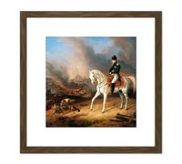 Adam Napoleon Burning Smolensk Painting 8X8 Inch Square Wooden Framed Wall Art Print Picture with Mount Artery8 Brown One Size