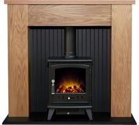 Adam New England Stove Fireplace in Oak with Aviemore Electric Stove in Black, 48 Inch