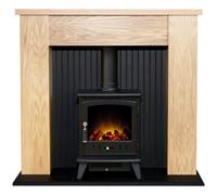 Adam New England Stove Fireplace In Oak With Aviemore Electric Stove In Black, 48 Inch